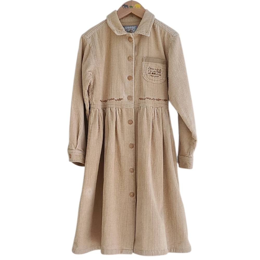 Jacadi Paris Girls Soft Corduroy Dress Size 8A Ecru Beige